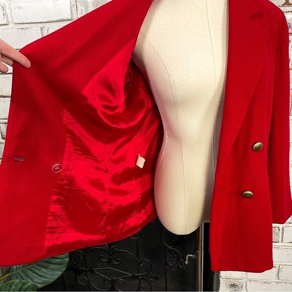 Vintage 90s Fundamental Things Petites Red Wool Double Breasted Blazer Jacket 6 - Picture 9 of 11